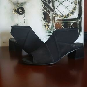 Eileen Fisher suede and stretch weave sandal. EUC!!